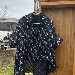 Alice + Olivia Black Top with Silver Metallic Stripes